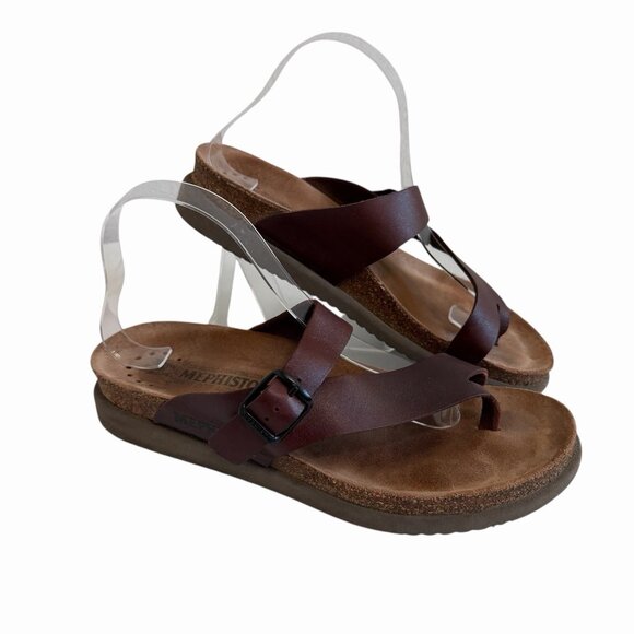 Mephisto Shoes - Mephisto Helen Big Toe Loop Dark Brown Waxy Leather Sandals Slides Womens 10/40